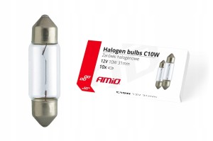 Żarówki halogenowe Amio C10W Festoon 31mm 12V E4 10 szt.