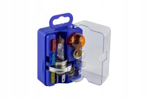 Zasobnik H7 55W 12V z bezpiecznikami 8 el. zestaw zapasowych żarówek PY21W P21/5W R5W W5W + bezpieczniki 