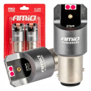 Żarówki, retrofity LED Amio PR21/5W BAY15D 4x3030 SMD CANBUS 12V 24V czerwone 2 szt.
