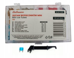 Bezpieczniki samochodowe płytkowe Mini - zestaw 80 szt. + chwytak