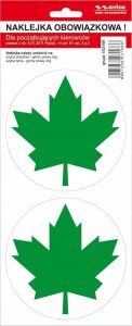 Naklejka na szybę ZIELONY LISTEK, liść klonu dla nowego kierowcy  2 szt.
