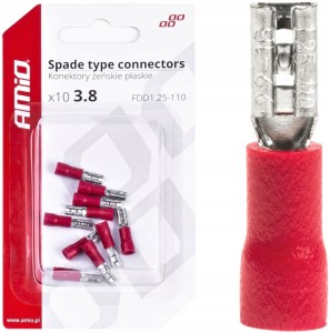 Konektory izolowane żeńskie płaskie 3.8mm 0.5-1.5mm2 10A 10 szt. FDD1.25-110