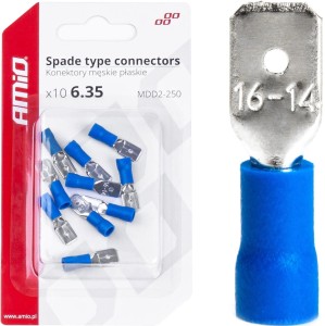 Konektory izolowane męskie płaskie 6.35mm MDD2-250 niebieskie 10 szt.