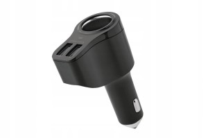 Ładowarka samochodowa z młotkiem 2xUSB z gniazdem zapalniczki 2,4A