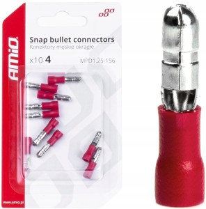 Konektory izolowane męskie, okrągłe walcowe 4mm 0.5-1.5mm² 10A 10 szt.