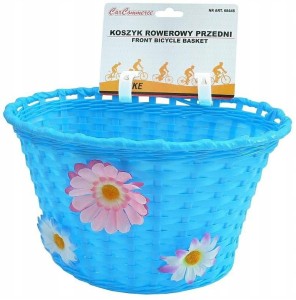 Koszyk rowerowy, dziecięcy na kierownicę rowerową dziecka, niebieski w kwiatki