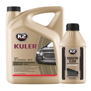 Zestaw Płyn do chłodnic czerwony K2 Kuler 5L i Płukacz chłodnicy K2 Radiator Flush 400ml