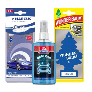 Zestaw zapachów do samochodu Dr.Marcus i Wunder Baum New Car,  zawieszki, choinka,  pump spray