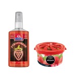 Zestaw zapachów do samochodu, mieszkania Dr.Marcus i Aroma Truskawka spray, mgiełka, puszka