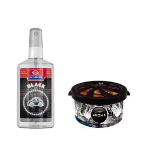 Zestaw zapachów do samochodu, mieszkania Dr.Marcus i Aroma Black spray, mgiełka, puszka