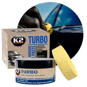 Lekkościerna pasta polerska woskowa K2 TURBO 250G Nanotechnologia do lakieru z gąbką 
