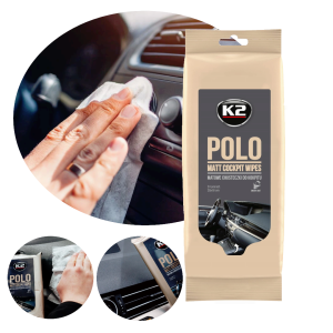 K2 POLO Chusteczki Do Kokpitu Matowe 24szt Czyszczenie Wnętrza Ściereczki Nawilżane Do Kokpitu