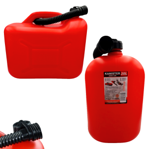 Kanister 20L + Lejek z atestem zbiornik bańka na paliwo, benzynę, ropę, olej czerwony