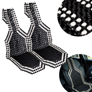 Mata koralikowa na fotel 2 szt. czarno-biała, na siedzenia koraliki zwykłe