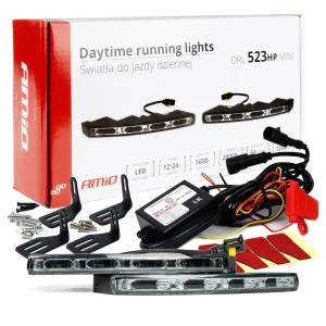 Światła do jazdy dziennej DRL 523 HP mini Amio 12V 24V skośne z homologacją