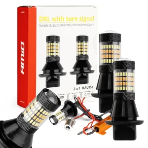 Światła do jazdy dziennej 2w1 żarówki LED z kierunkowskazem PY21W BAU15s 12V Canbus