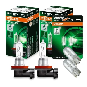 Żarówki halogenowe H11 OSRAM ULTRA LIFE 55W 12V 2 szt. + W5W T10 OSRAM ULTRA LIFE 5W 12V 2 szt. LONG LIFE