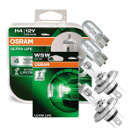 Żarówki halogenowe H4 OSRAM ULTRA LIFE 60/55W 12V 2 szt. + W5W T10 OSRAM ULTRA LIFE 5W 12V 2 szt. LONG LIFE 
