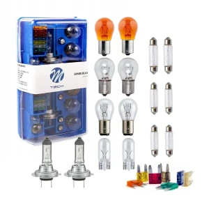 Zasobnik 2x H7 55W 12V z bezpiecznikami 30 el. zestaw zapasowych żarówek + bezpieczniki