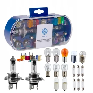 Zasobnik 2x H4 60/55W 12V z bezpiecznikami 30 el. zestaw zapasowych żarówek + bezpieczniki