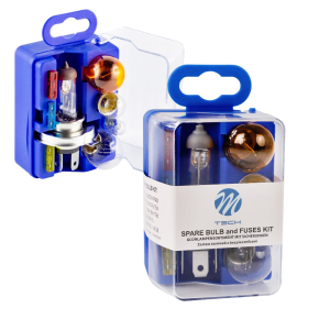 Zasobnik H4 60/55W 12V z bezpiecznikami 8 el. zestaw zapasowych żarówek PY21W P21/5W R5W W5W + bezpieczniki