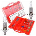 Zasobnik 2x H1 55W 12V z bezpiecznikami 18 el. zestaw zapasowych żarówek + bezpieczniki 