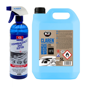 Zimowy zestaw 2w1 - Odmrażacz do szyb Dr. Marcus -35°C + Płyn zimowy K2 Claren 5L -22°C