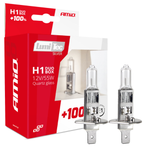 Żarówki halogenowe H1 AMiO 12V 55W LumiTec SILVER +100% Więcej Światła Mijania Drogowe