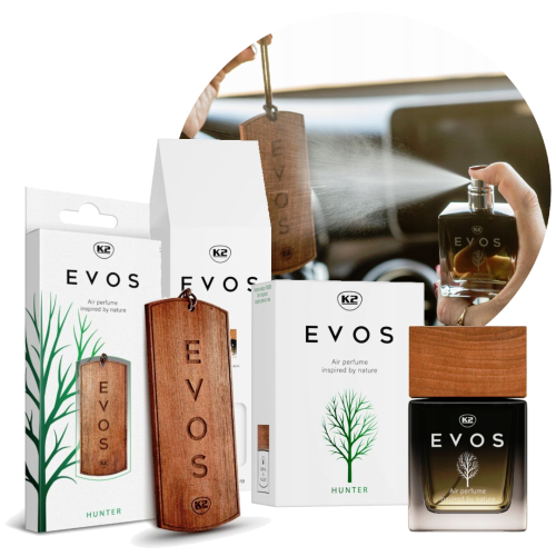 K2 EVOS HUNTER Zapach do samochodu Drewniany Odświeżacz powietrza Perfumy do auta Ann-Commerce