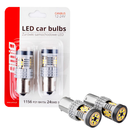 Żarówki LED P21W 1156 BA15S CANBUS AMiO 12V 24V Retrofit 02797