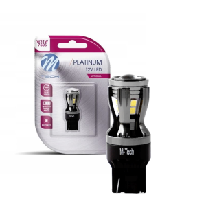 Żarówka LED W21W T20 M-Tech 12V 24V 14xSMD Biała - Retrofit z Soczewką