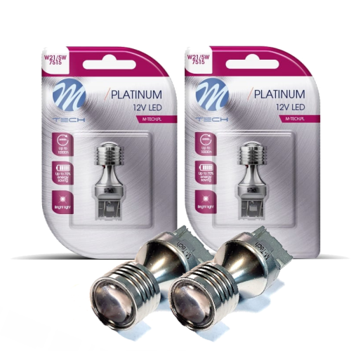 Żarówki LED W21/5W T20 M-Tech 12V 24V 4xHP Retrofity Białe – Stop / Pozycja LB819W-01B