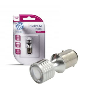 Żarówka LED P21/5W BAY15d CANBUS M-Tech 12V 24V - Retrofit Zimna Biała z Soczewką