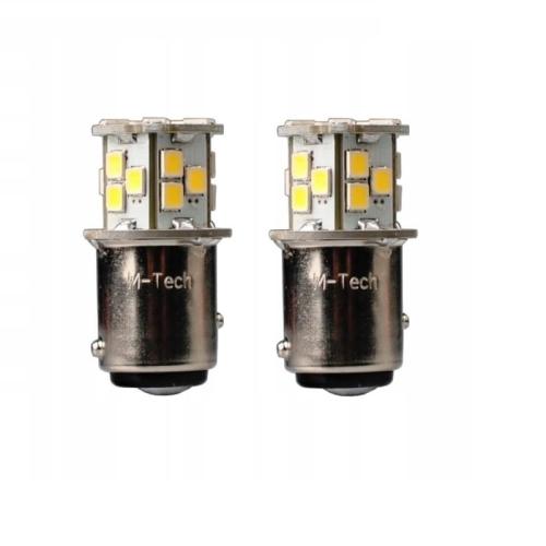 Żarówki LED P21/5W BAY15D M-Tech 12V 21xSMD2835 Retrofity – Biała Dwuwłóknowa Symetryczna LB113W