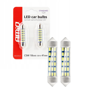 Żarówki LED C5W 41mm SV8.5 AMiO 12V 18SMD Retrofity – Rurki do wnętrza i tablicy rejestracyjnej