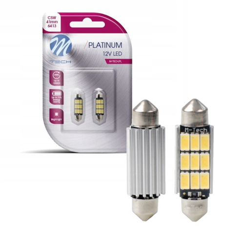 Żarówki LED C5W 41mm CANBUS 12V 9xSMD Retrofity 2 sztuki – Zimna Biała do wnętrza i tablicy rejestracyjnej LB816W