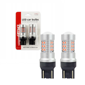 Żarówki LED WR21/5W T20 CANBUS AMiO 12V 24V 24SMD Retrofity Czerwone – Stop / Pozycja