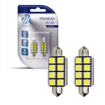 Żarówki LED C5W 41mm CANBUS 12V 8xSMD Retrofity 2 sztuki – Zimna Biała do wnętrza i tablicy rejestracyjnej 