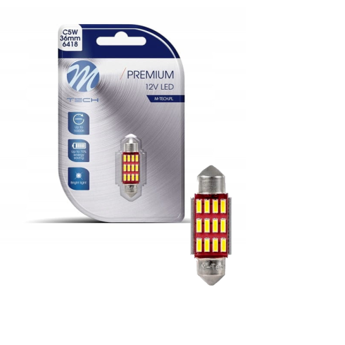 Żarówka LED C5W 36mm SV8.5 M-Tech 12V Zimna Biała – Retrofit Rurka do Wnętrza Samochodu LB603W-01B
