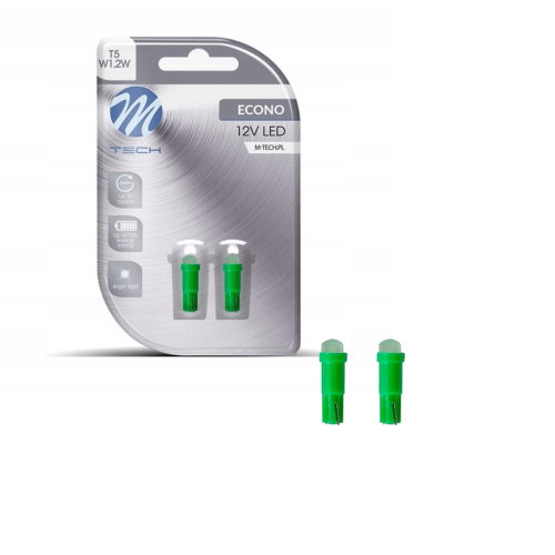 Żarówki LED T5 W1.2W M-Tech 12V COB Zielone – Retrofity do Deski Rozdzielczej Licznika LB053G