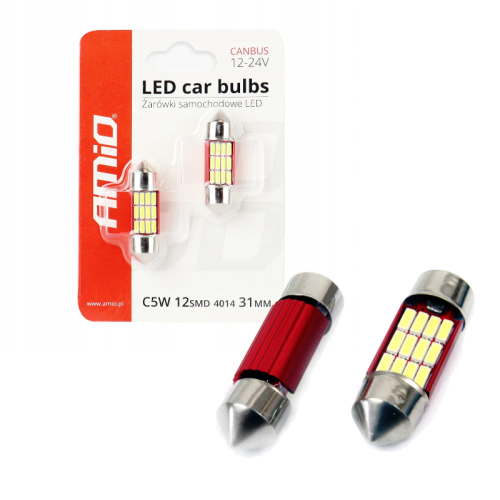 Żarówki LED C5W C10W 31mm CANBUS AMiO 12V-24V Retrofit Rurki – do wnętrza i tablicy rejestracyjnej 01631
