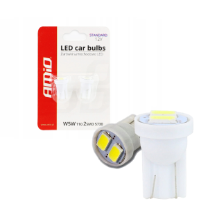 Żarówki LED W5W T10 AMiO 12V 2xSMD5730 W2.1x9.5d – Retrofity Białe 