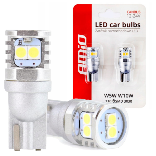 Żarówki LED W5W T10 CANBUS AMiO 12V 24V Retrofity Białe - do Wnętrza Postojówki Oświetlenie Tablic 02801