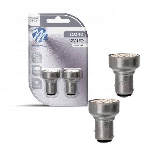 Żarówki LED P21/5W BAY15D M-Tech 12V 19xSMD2835 Retrofity – Biała Dwuwłóknowa LB108W