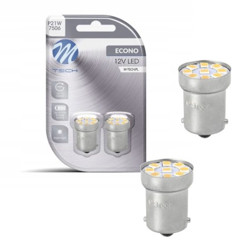 Żarówki LED P21W BA15S 7506 M-Tech ECONO 12V 9xSMD Retrofity – Białe LB088W