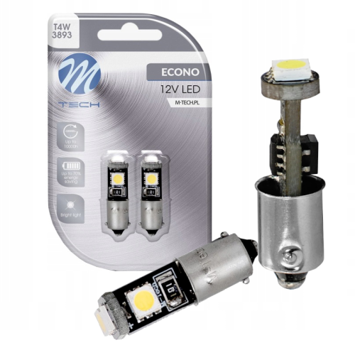 Żarówki LED T4W BA9s M-Tech 12V 3xSMD5050 Zimne Białe – Retrofity Diody Samochodowe LB319W