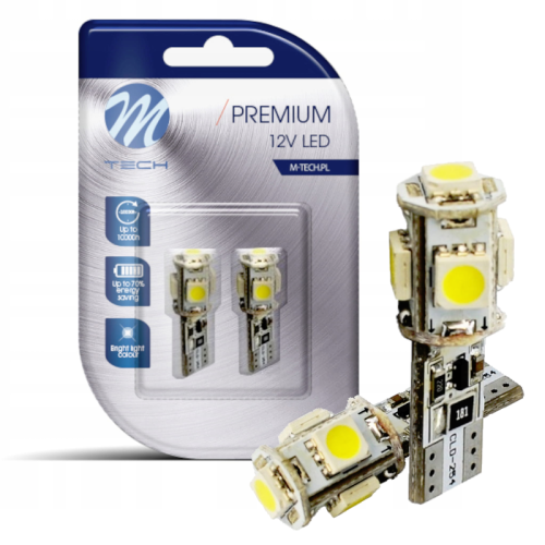 Żarówki LED W5W T10 CANBUS M-Tech 12V 5xSMD5050 Postojówki– Retrofity Zimna Biała LB321W
