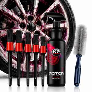 Zestaw do Czyszczenia Felg K2 Roton Pro 1L + 5 Pędzelków Detailingowych + Szczotka do Felg | Krwawa Felga Deironizer