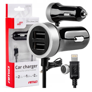 Ładowarka Samochodowa USB 2x USB Lightning iPhone 2.4A 12/24V